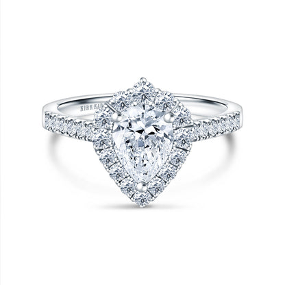 Elegant Pear Graduated Halo Diamond Engagement Ring