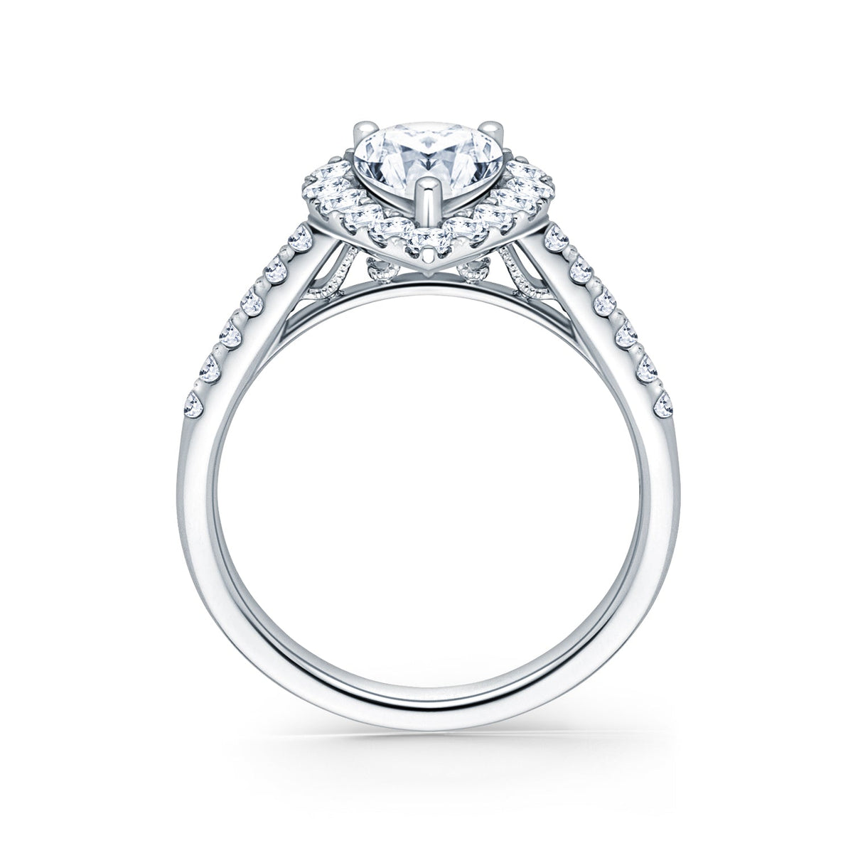 Elegant Pear Graduated Halo Diamond Engagement Ring