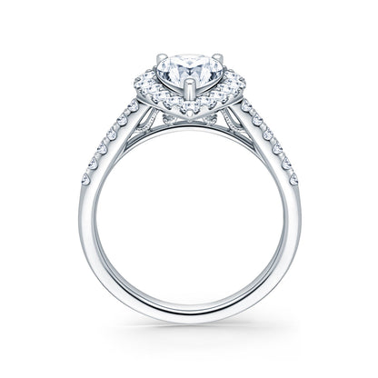 Elegant Pear Graduated Halo Diamond Engagement Ring