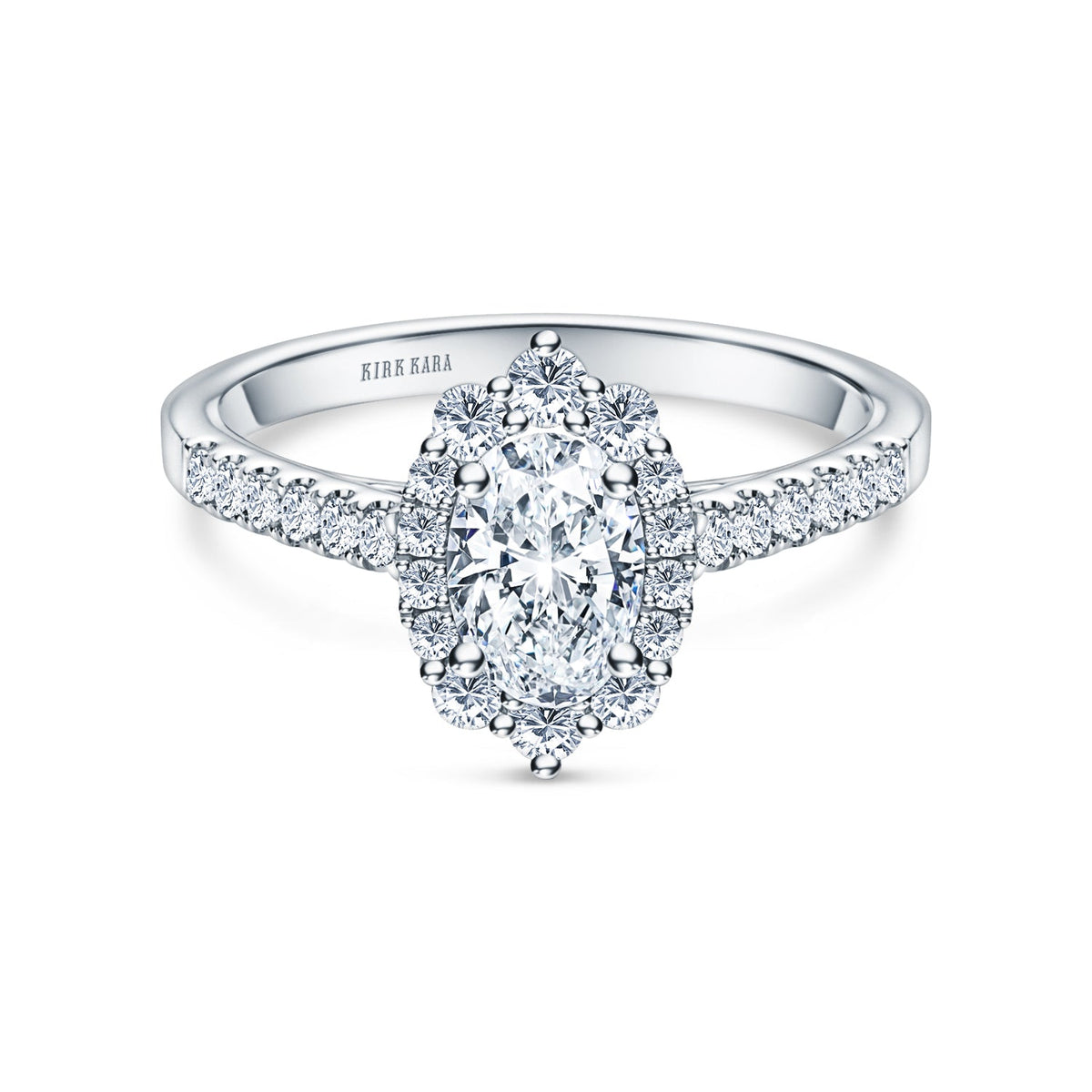 Elegant Oval Graduated Halo Diamond Engagement Ring