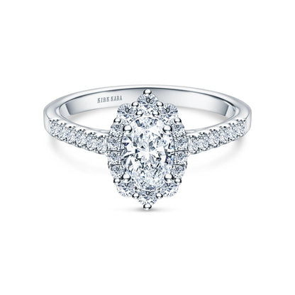 Elegant Oval Graduated Halo Diamond Engagement Ring