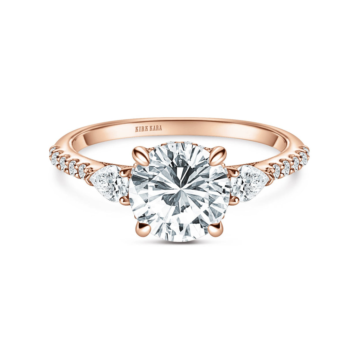Three Stone Pear Hidden Halo Diamond Accent Engagement Ring