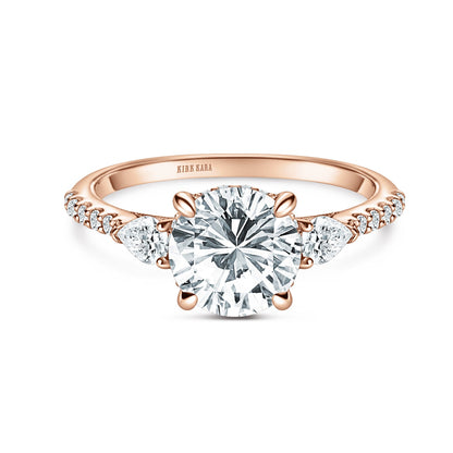 Three Stone Pear Hidden Halo Diamond Accent Engagement Ring