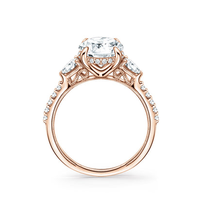 Three Stone Pear Hidden Halo Diamond Accent Engagement Ring