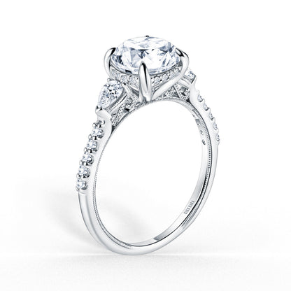 Three Stone Pear Hidden Halo Diamond Accent Engagement Ring