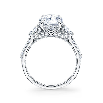 Three Stone Pear Hidden Halo Diamond Accent Engagement Ring