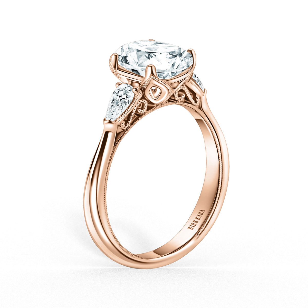 Wide Three Stone Pear Side Stone Diamond Engagement Ring