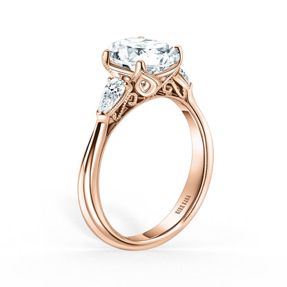 Wide Three Stone Pear Side Stone Diamond Engagement Ring