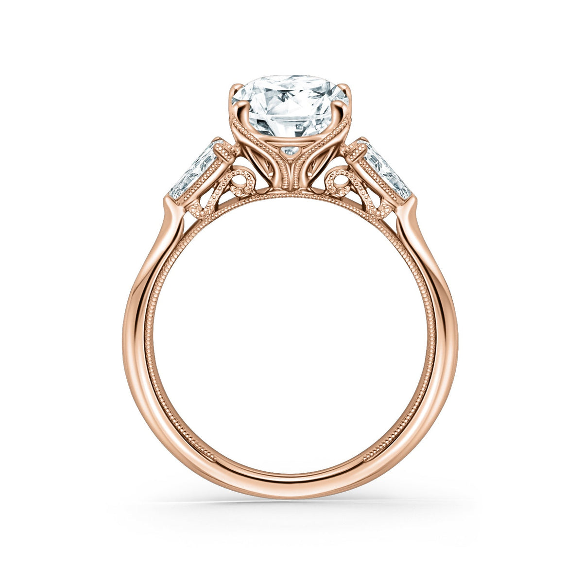 Wide Three Stone Pear Side Stone Diamond Engagement Ring