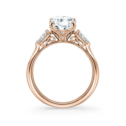Wide Three Stone Pear Side Stone Diamond Engagement Ring
