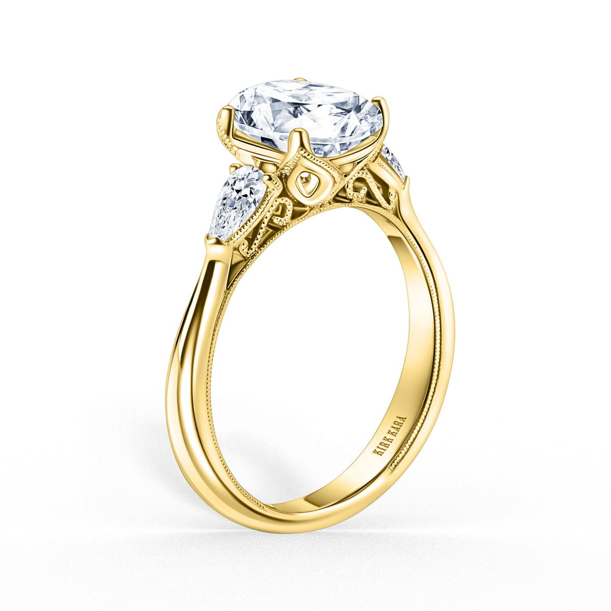 Wide Three Stone Pear Side Stone Diamond Engagement Ring