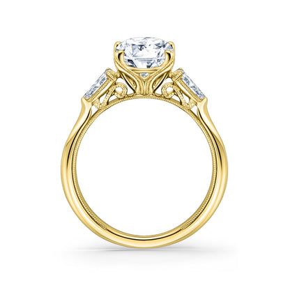 Wide Three Stone Pear Side Stone Diamond Engagement Ring