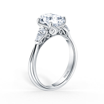Wide Three Stone Pear Side Stone Diamond Engagement Ring