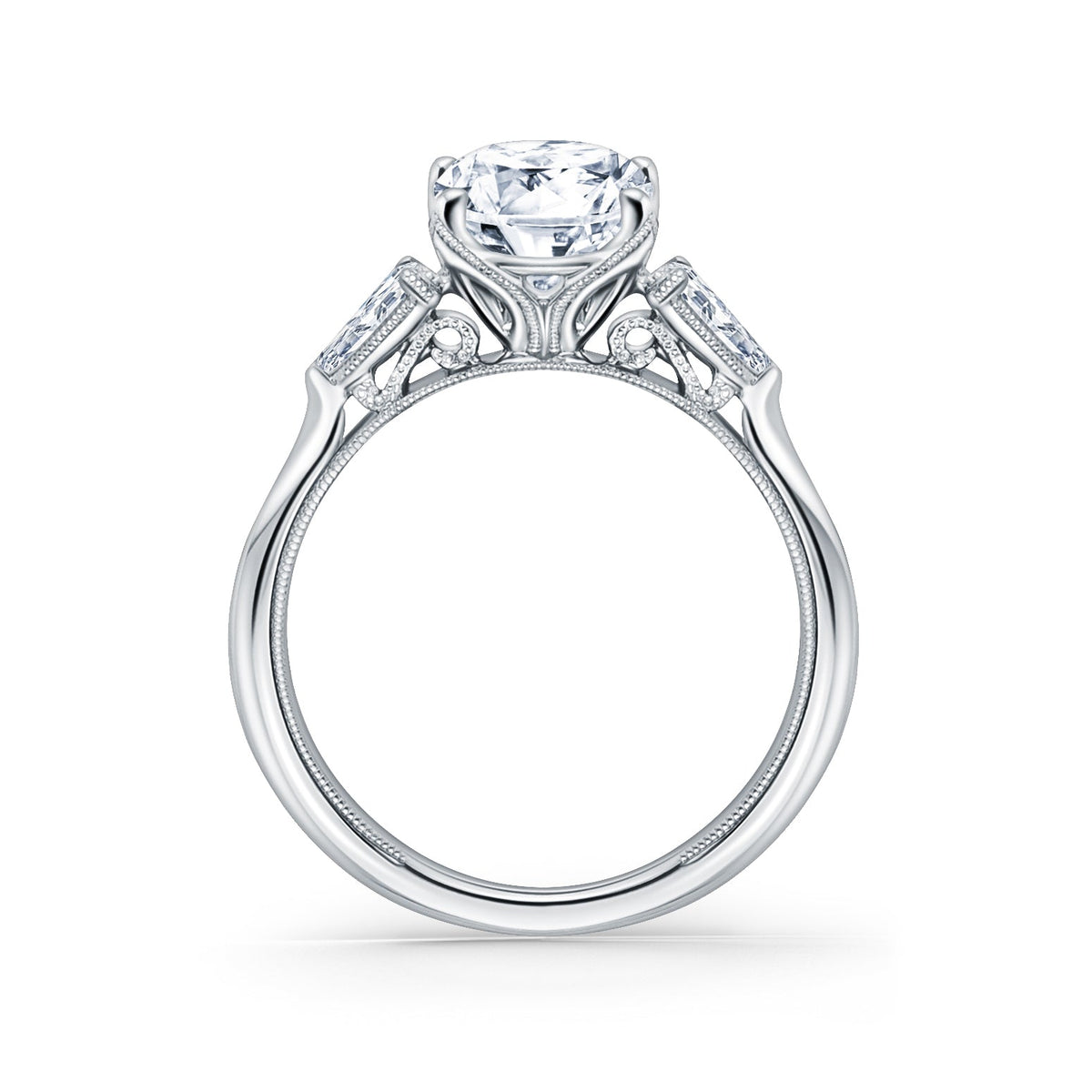 Wide Three Stone Pear Side Stone Diamond Engagement Ring