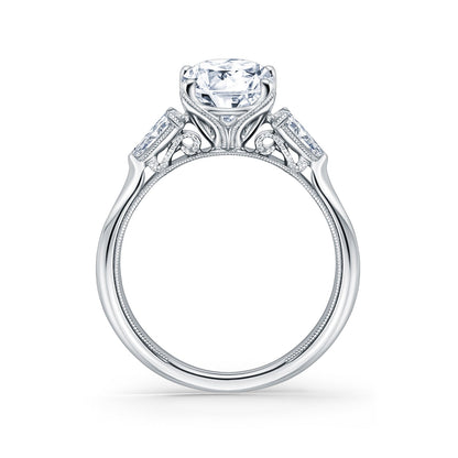 Wide Three Stone Pear Side Stone Diamond Engagement Ring