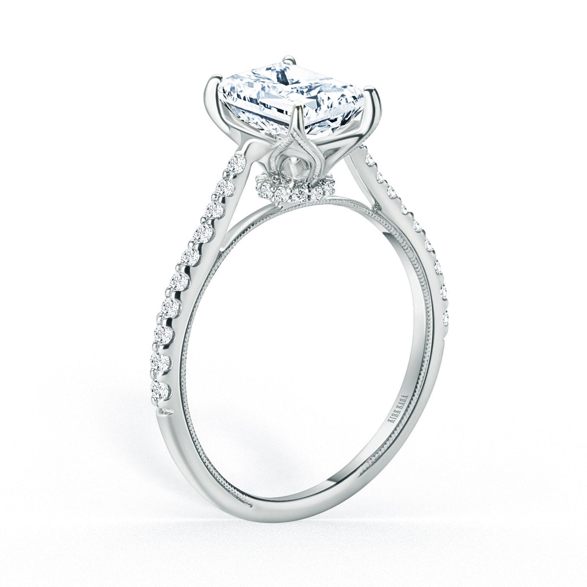 Cathedral Hidden Halo Solitaire Diamond Engagement Ring