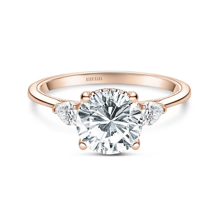 Three Stone Pear Hidden Halo Diamond Engagement Ring