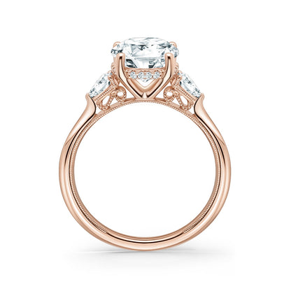 Three Stone Pear Hidden Halo Diamond Engagement Ring
