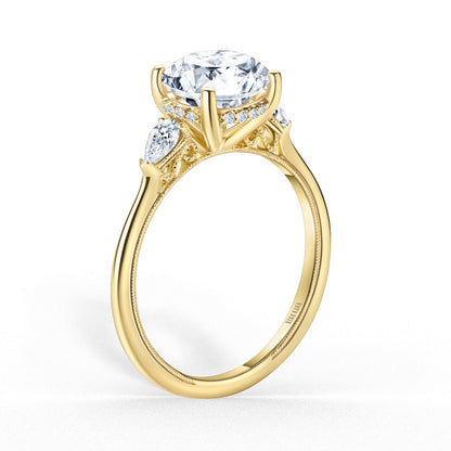 Three Stone Pear Hidden Halo Diamond Engagement Ring
