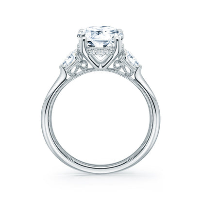 Three Stone Pear Hidden Halo Diamond Engagement Ring