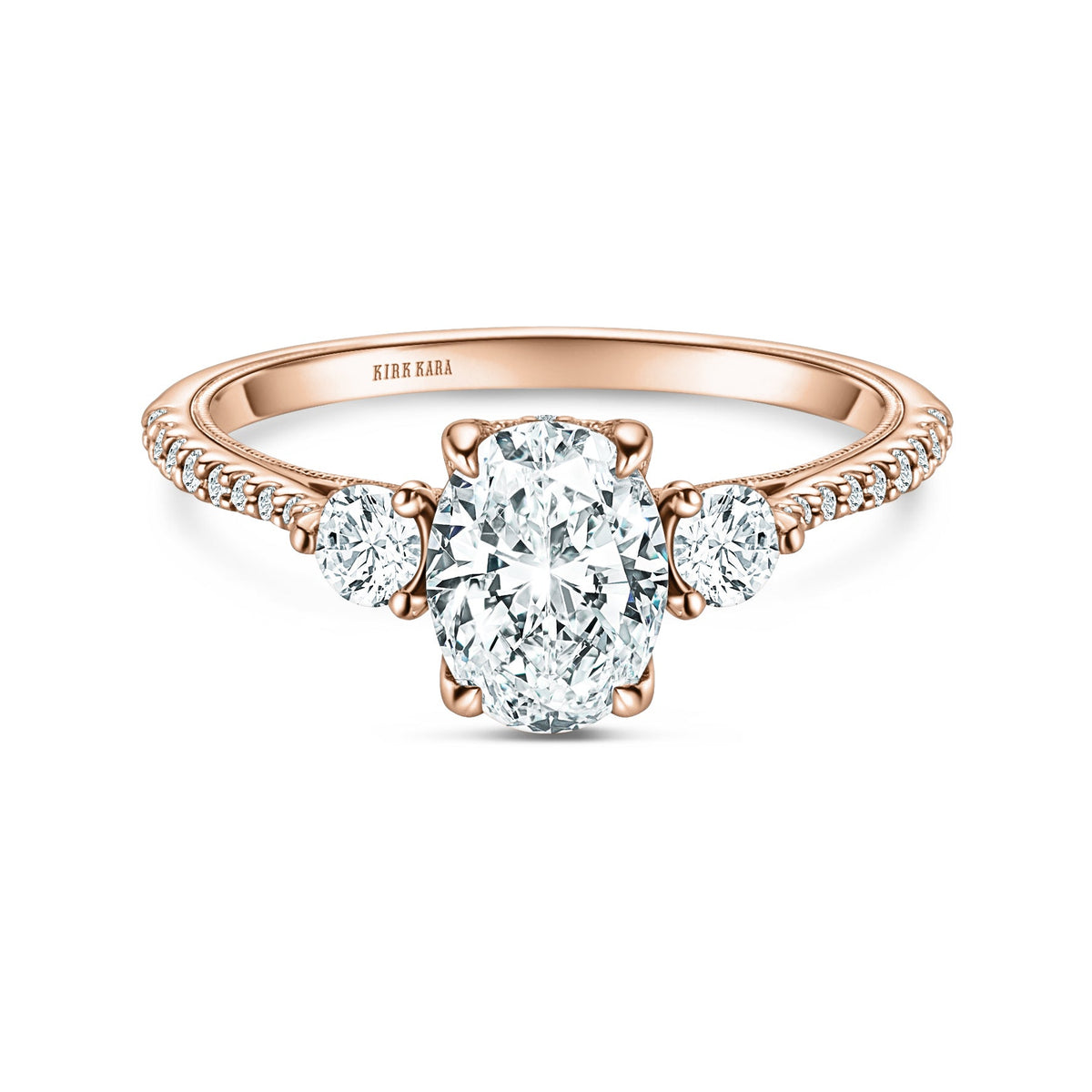 Three Stone Round Hidden Halo Diamond Engagement Ring