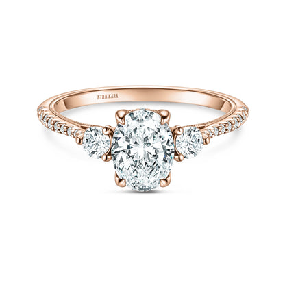 Three Stone Round Hidden Halo Diamond Engagement Ring