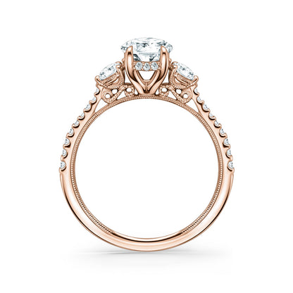 Three Stone Round Hidden Halo Diamond Engagement Ring