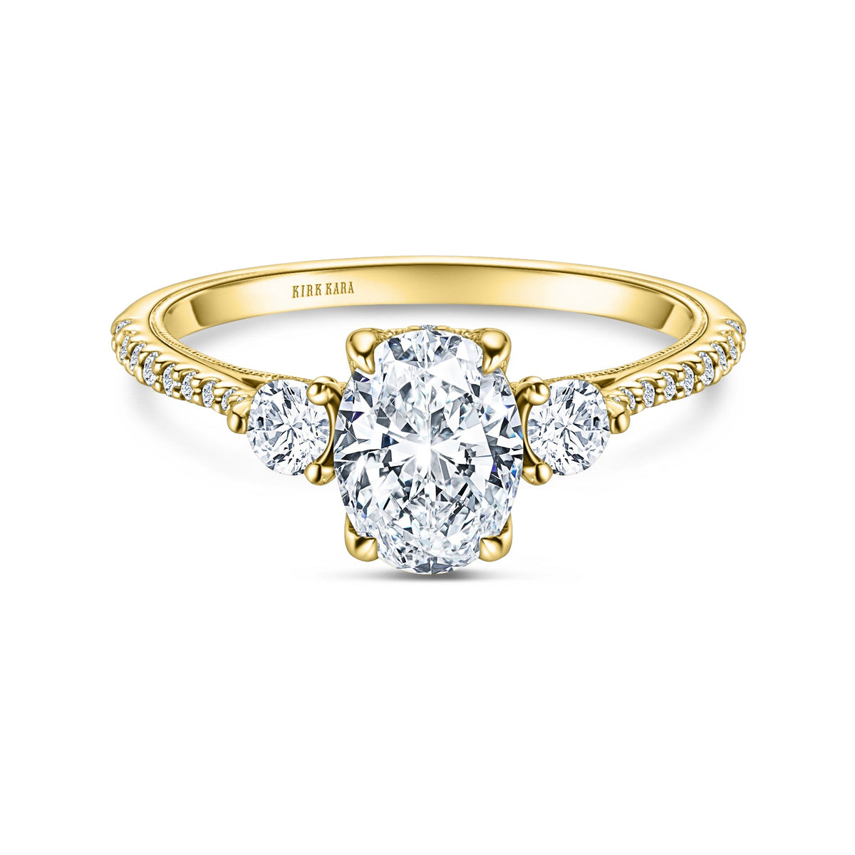 Three Stone Round Hidden Halo Diamond Engagement Ring