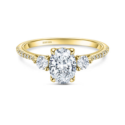 Three Stone Round Hidden Halo Diamond Engagement Ring