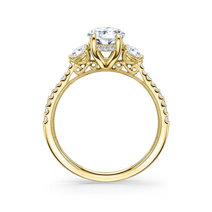 Three Stone Round Hidden Halo Diamond Engagement Ring
