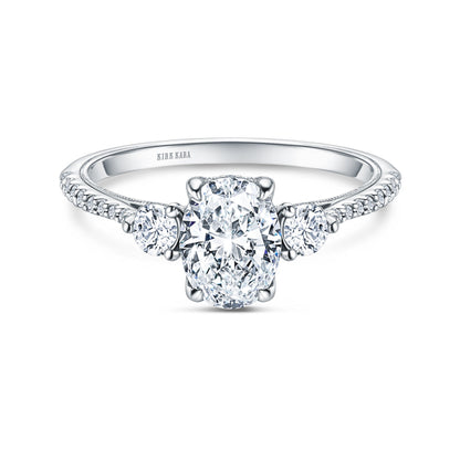 Three Stone Round Hidden Halo Diamond Engagement Ring