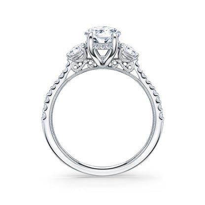 Three Stone Round Hidden Halo Diamond Engagement Ring