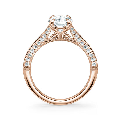 Knife Edge Milgrain Diamond Cathedral Engagement Ring