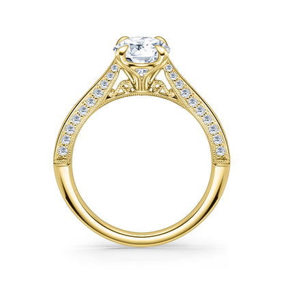 Knife Edge Milgrain Diamond Cathedral Engagement Ring