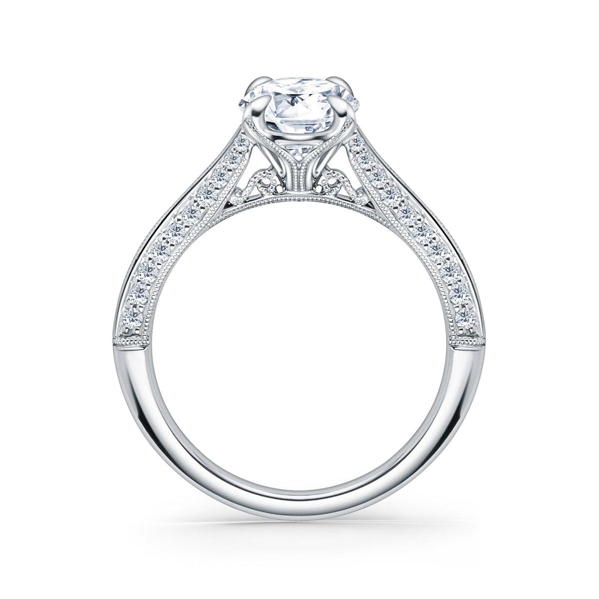 Knife Edge Milgrain Diamond Cathedral Engagement Ring