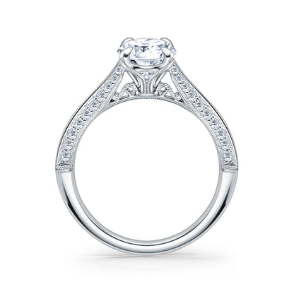 Knife Edge Milgrain Diamond Cathedral Engagement Ring