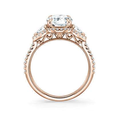 Three Stone Halo Pear Side Stone Diamond Engagement Ring