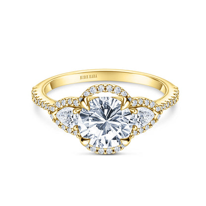 Three Stone Halo Pear Side Stone Diamond Engagement Ring