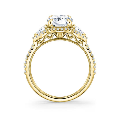 Three Stone Halo Pear Side Stone Diamond Engagement Ring