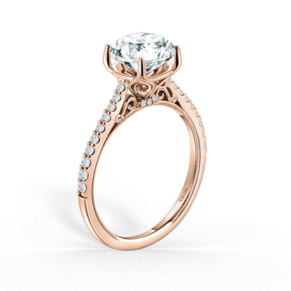 Cathedral Filigree Hidden Halo Diamond Engagement Ring