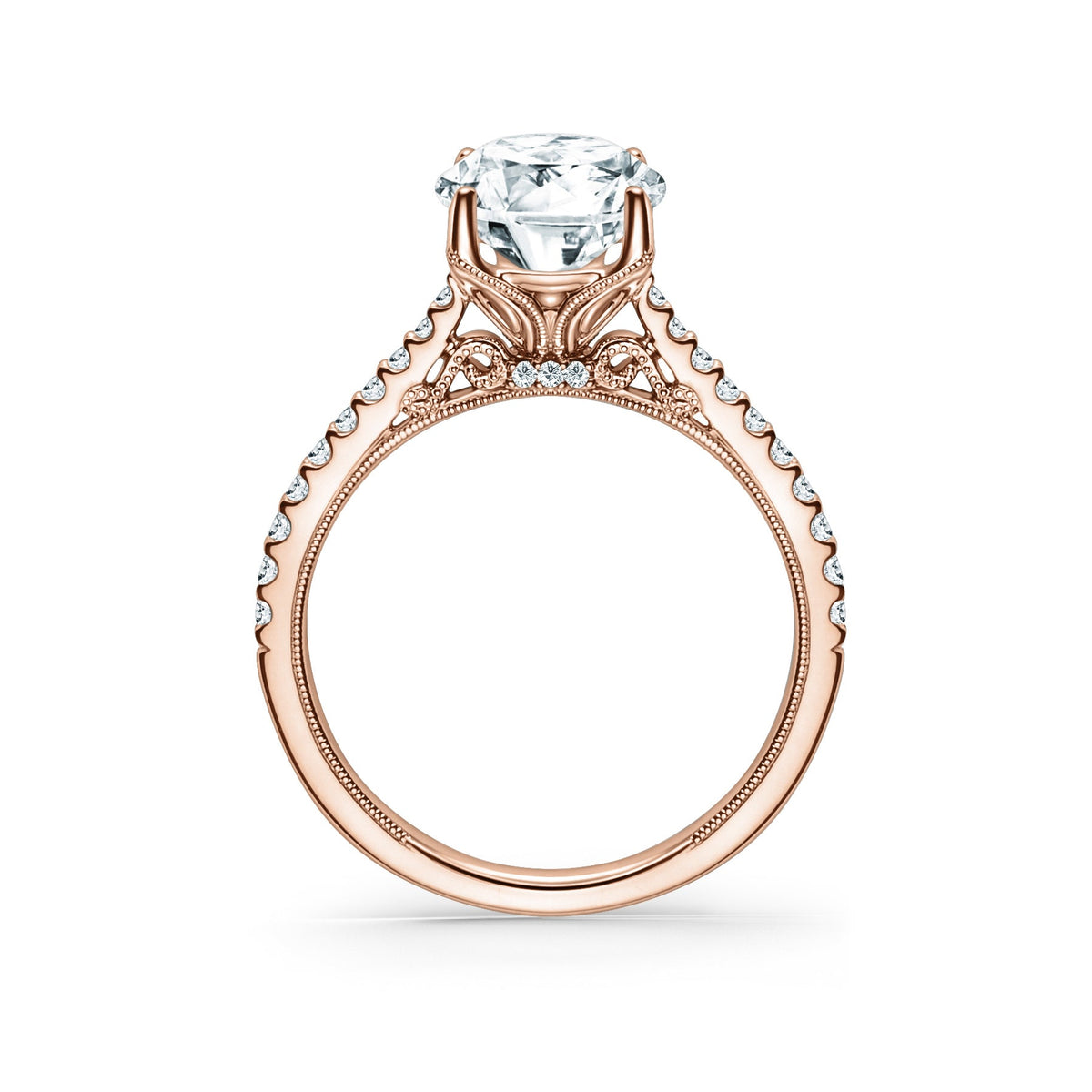 Cathedral Filigree Hidden Halo Diamond Engagement Ring