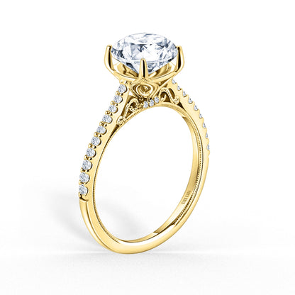 Cathedral Filigree Hidden Halo Diamond Engagement Ring