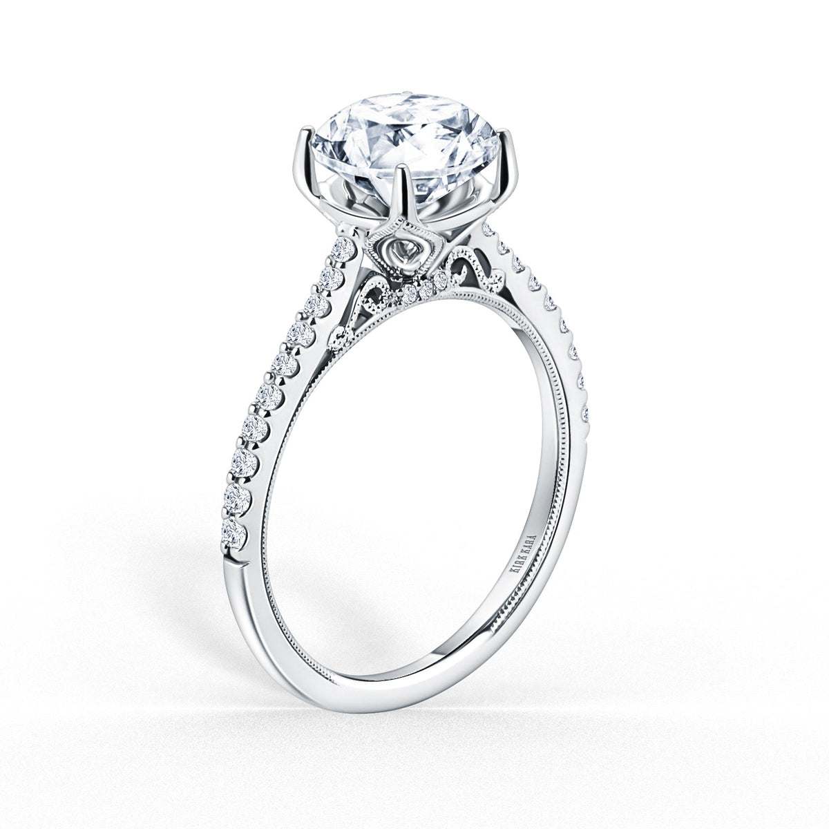 Cathedral Filigree Hidden Halo Diamond Engagement Ring