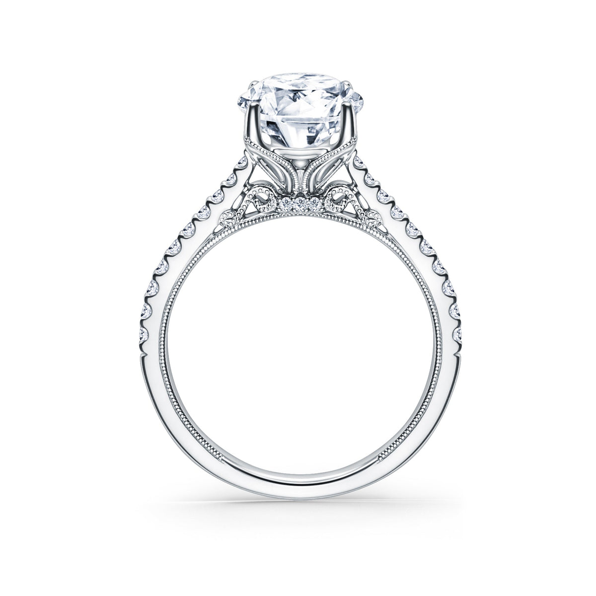 Cathedral Filigree Hidden Halo Diamond Engagement Ring