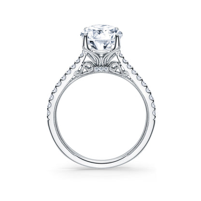 Cathedral Filigree Hidden Halo Diamond Engagement Ring