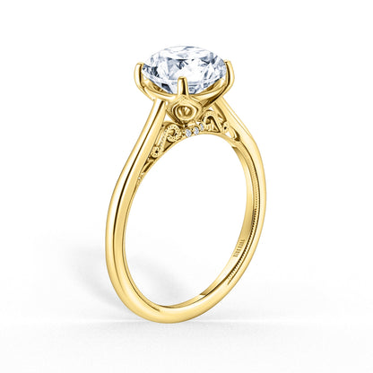 Cathedral Filigree Hidden Halo Solitaire Engagement Ring