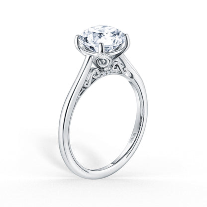 Cathedral Filigree Hidden Halo Solitaire Engagement Ring