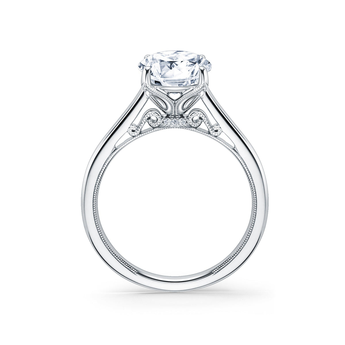 Cathedral Filigree Hidden Halo Solitaire Engagement Ring
