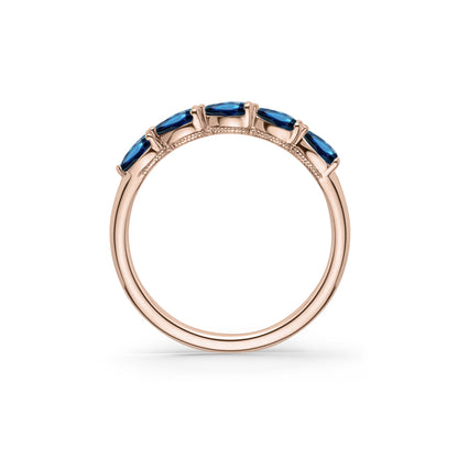 Prong Set Milgrain Pear Blue Sapphire Wedding Band