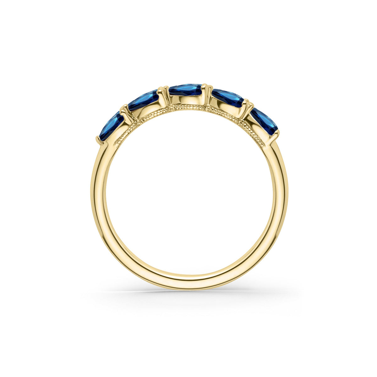 Prong Set Milgrain Pear Blue Sapphire Wedding Band